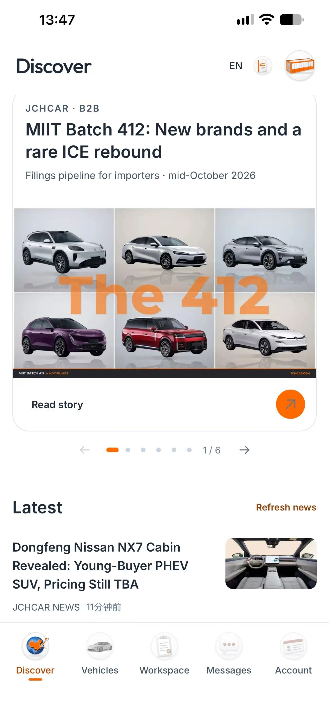JCHCAR Discover on iPhone, with featured stories and the Latest list