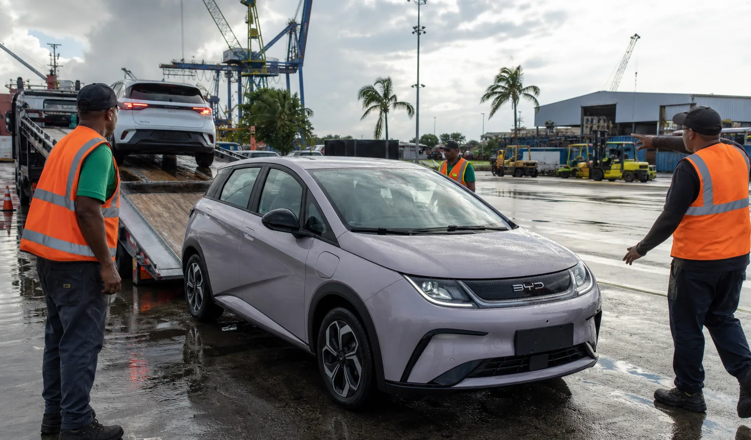 BYD and Xiaomi EV unload at Limón Moín Caribbean port Costa Rica — JCHCAR wholesale export