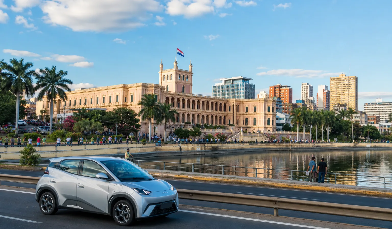 Asunción Paraguay capital — Palacio de López waterfront and bustling Costanera — JCHCAR B2B